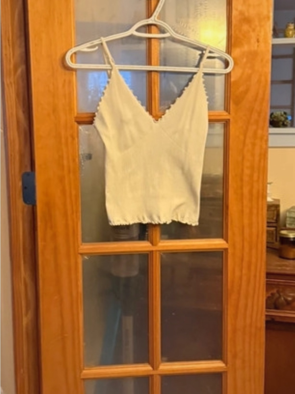 Free People Cream Scallop  V-Neck Cropped Cami